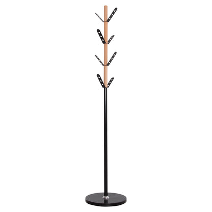 Coat Hanger Billy Hm18075.01 Beech Wood-black Metal-base With Wood Φ37.5x180hcm.