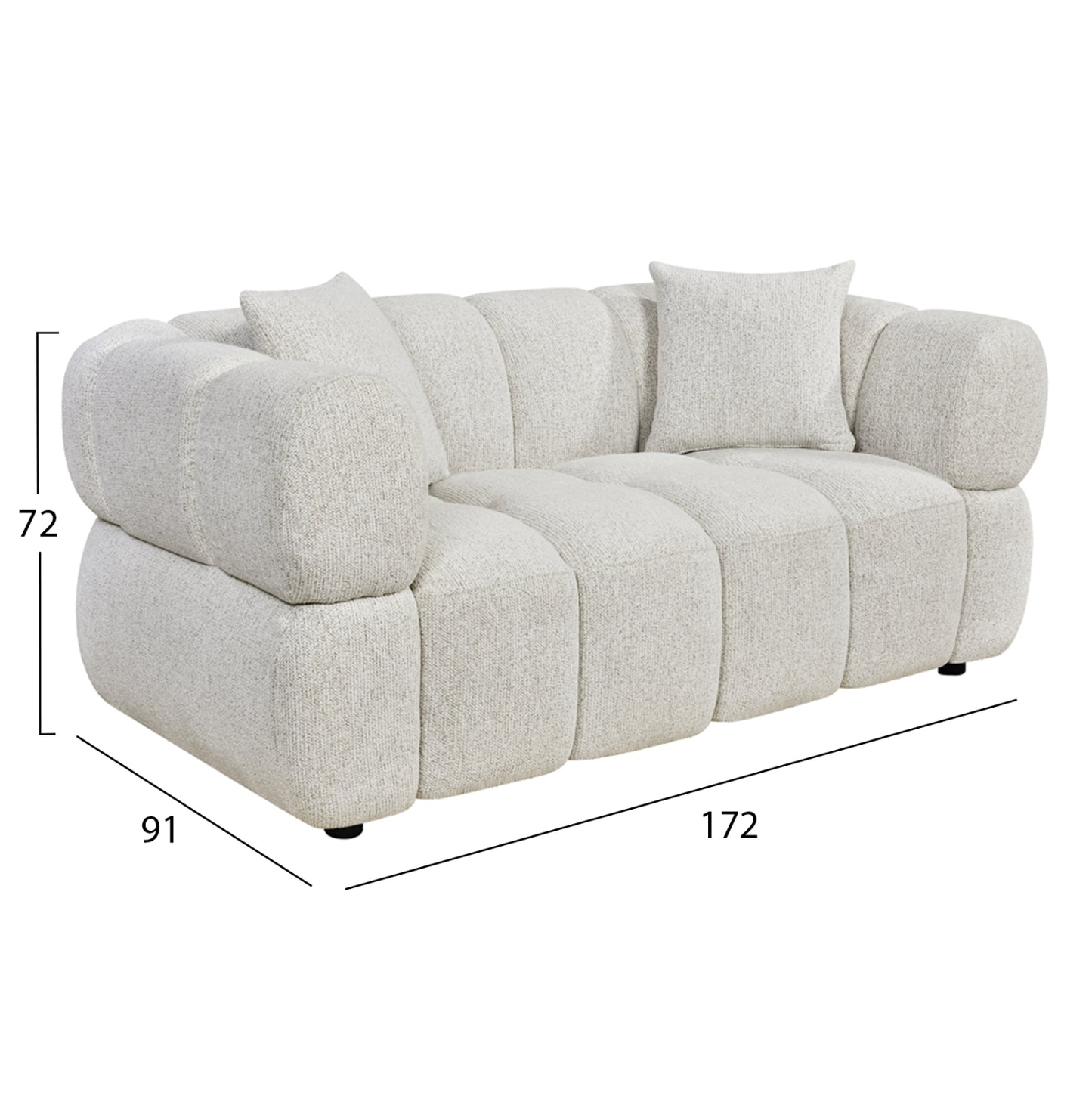 Sofa 2-seater Norika Hm3332.02 Ecru Fabric 172x91x72hcm.