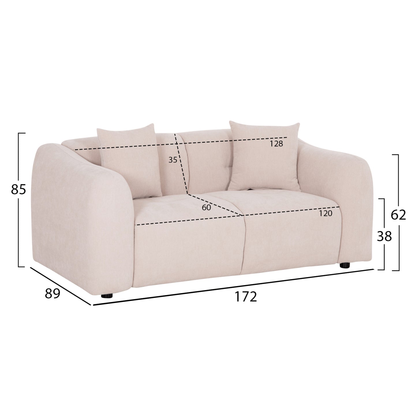 Sofa 2-seater Junoa Hm3334.02 Ecru Fabric 172x89x85hcm.