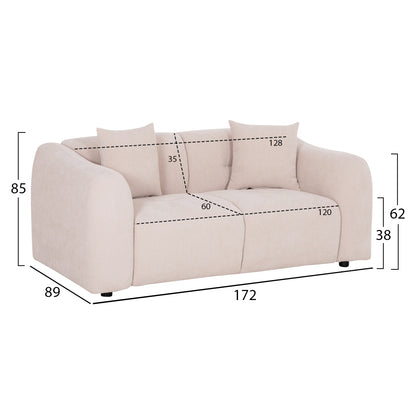Sofa 2-seater Junoa Hm3334.02 Ecru Fabric 172x89x85hcm.