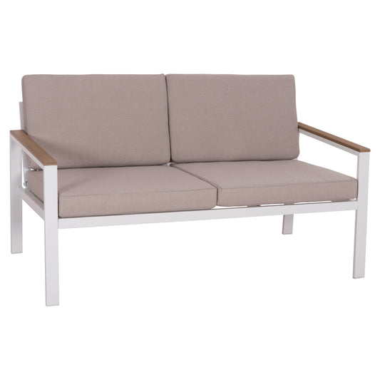 Outdoor 2-seater Sofa Safin Hm6279.01 Aluminum In White-beige Cushions 140x70x77hcm.