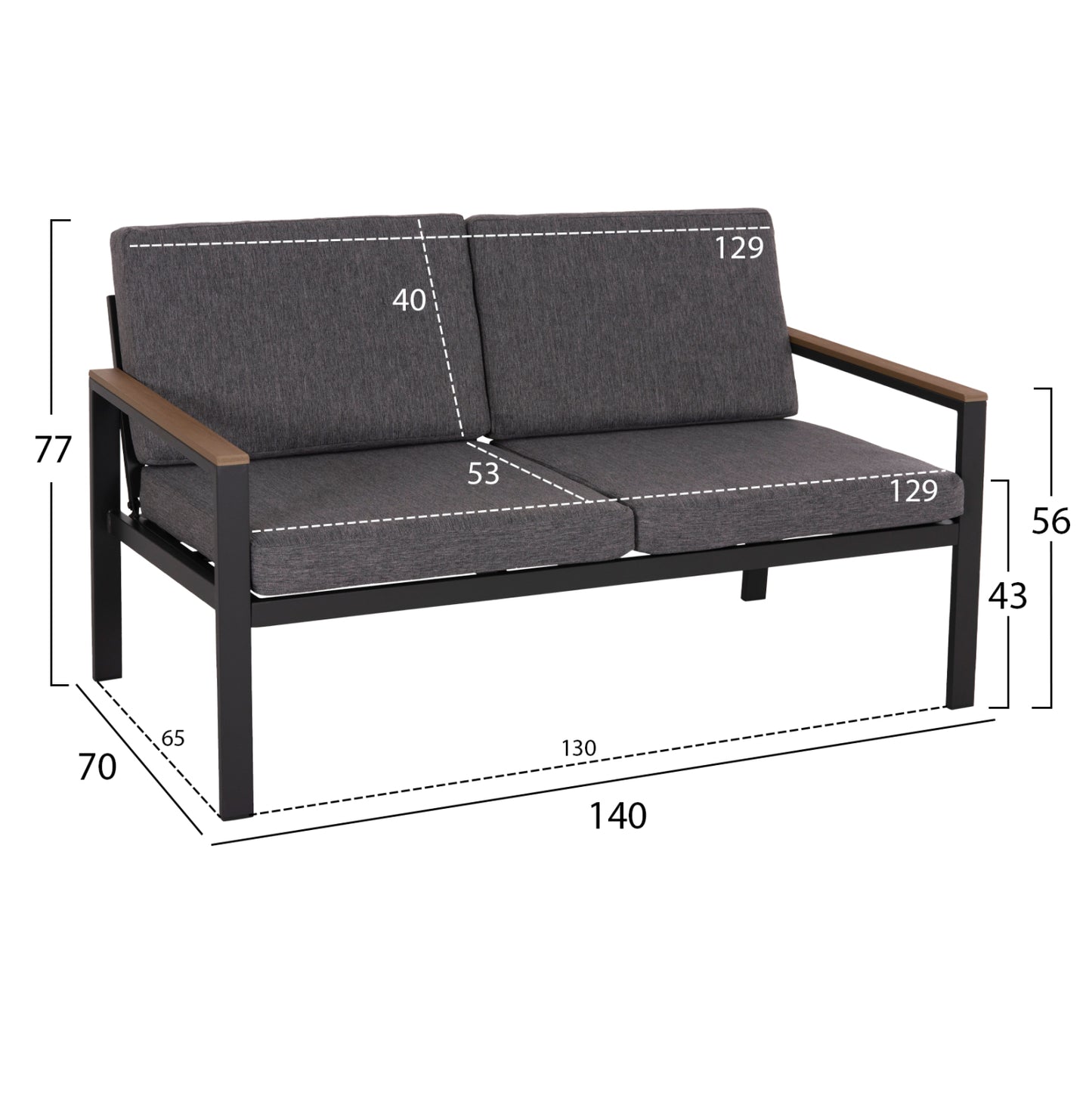 Outdoor 2-seater Sofa Safin Hm6279.03 Aluminum & Cushions In Anthracite 140x70x77hcm.