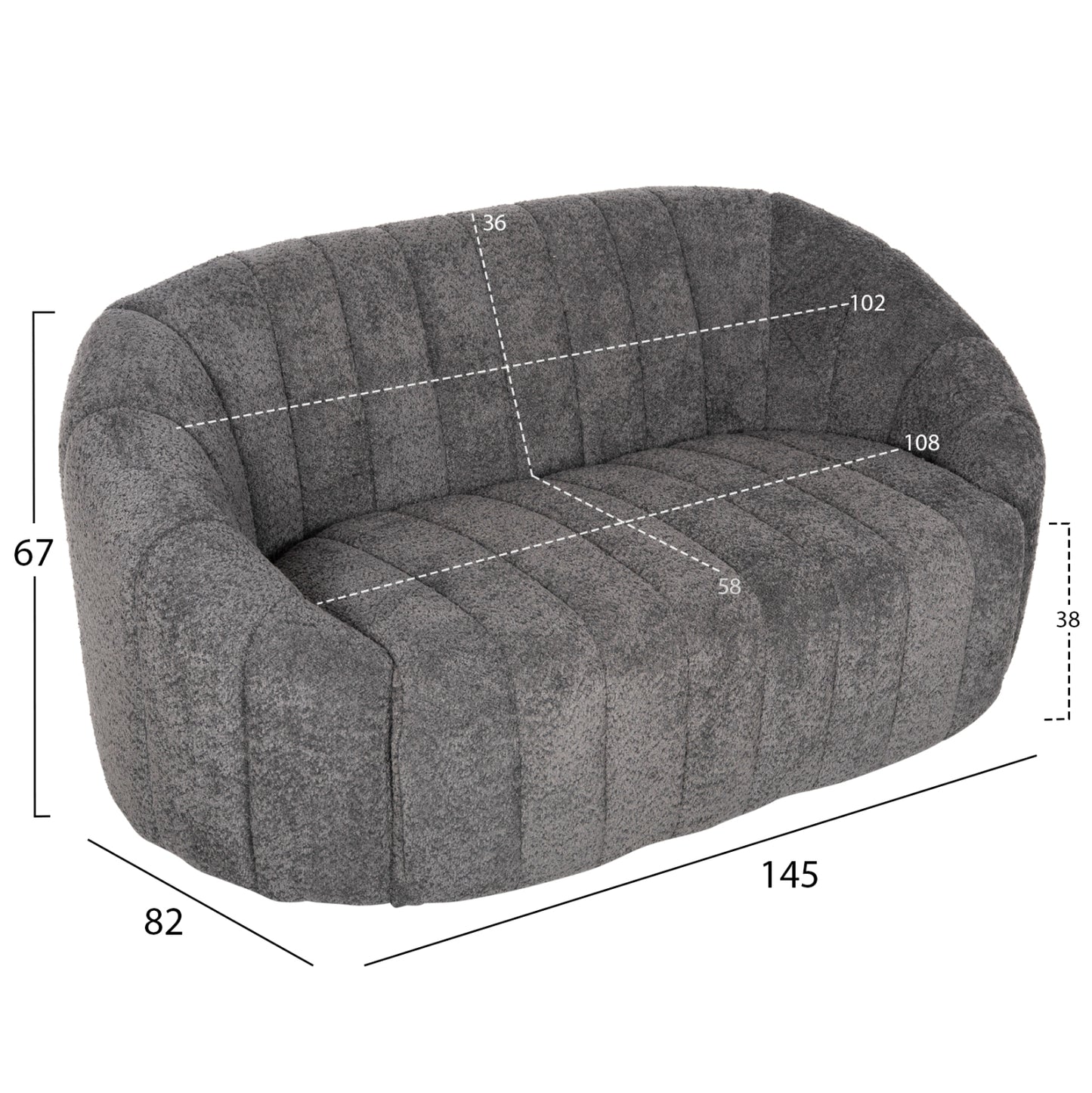 Sofa 2-seater Moby Hm9595.01 Grey Boucle Fabric 145x82x67hcm.