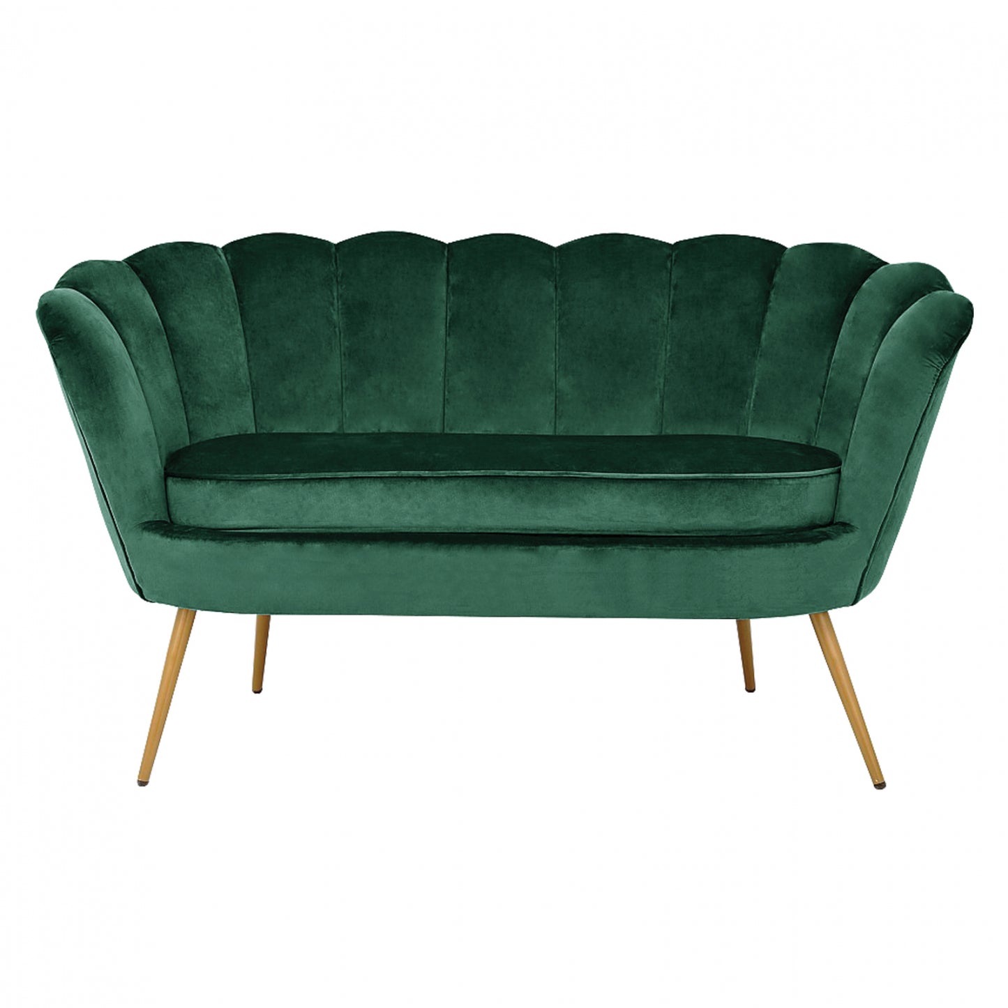 Sofa 2 Seater Coquille Hm8627.03 From Cyppress Green Velvet With Gold Legs 130x77x83cm
