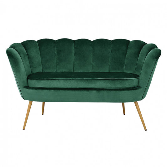 Sofa 2 Seater Coquille Hm8627.03 From Cyppress Green Velvet With Gold Legs 130x77x83cm
