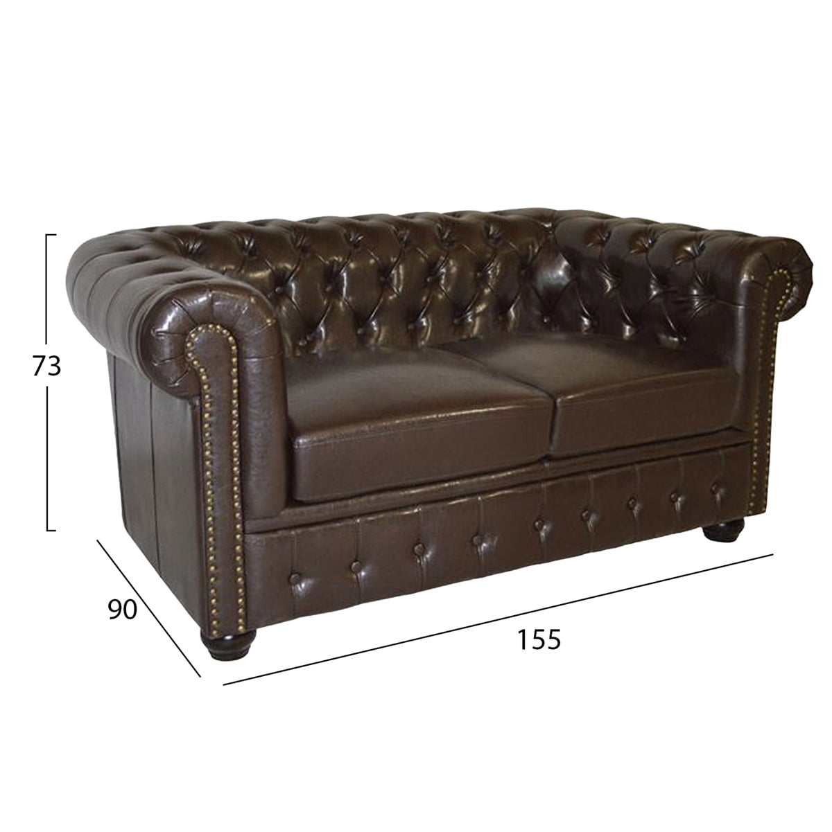 Sofa 2 Seater Chesterfield Type Hm3010.01 Dark Brown Faux Leather 155x90x73 Cm