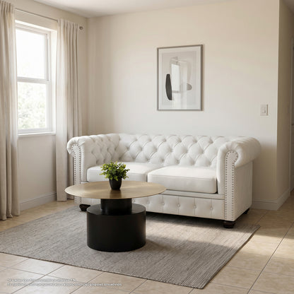 Sofa 2 Seater Chesterfield Type Hm3010.02 White Matte Faux Leather 150x90x70(h)cm