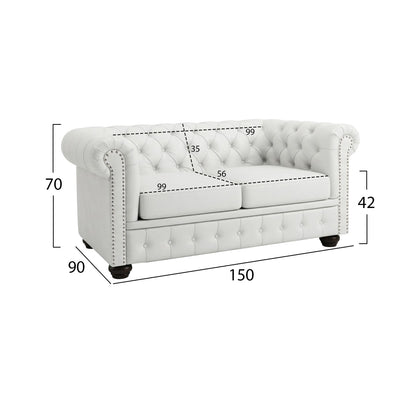 Sofa 2 Seater Chesterfield Type Hm3010.02 White Matte Faux Leather 150x90x70(h)cm