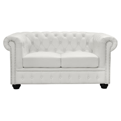 Sofa 2 Seater Chesterfield Type Hm3010.02 White Matte Faux Leather 150x90x70(h)cm