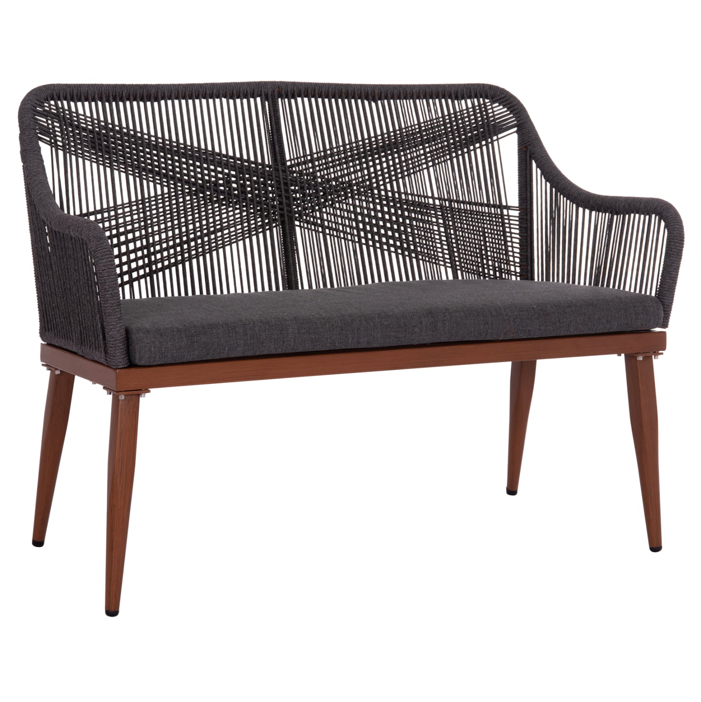 Outdoor Sofa 2-seater Myrtia Hm5550.11 Aluminum In Brown--p.e. Rope In Anthracite 123x61x90hcm.