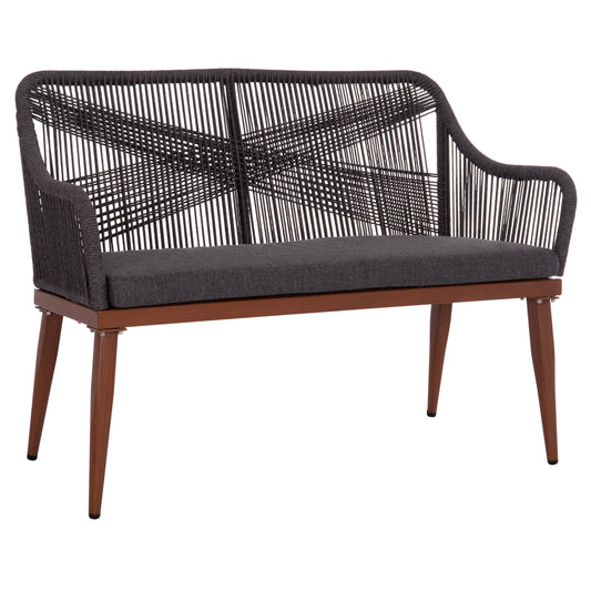 Outdoor Sofa 2-seater Myrtia Hm5550.11 Aluminum In Brown--p.e. Rope In Anthracite 123x61x90hcm.