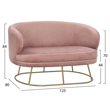 Sofa 2 Seats Hm8492.02 From Velvet Dusty Pink With Golden Base 125x80x84y Cm.