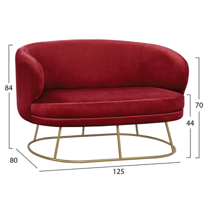 Velvet Sofa 2 Seater Arien Hm8492.06 In Red Color With Gold Base 125x80x84 Cm