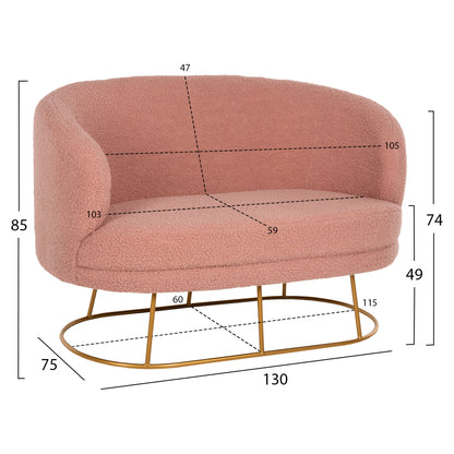 Sofa 2-seater Arien Hm8492.22 Dusty Pink Boucle Fabric And Gold Metal Base 130x75x85hcm.
