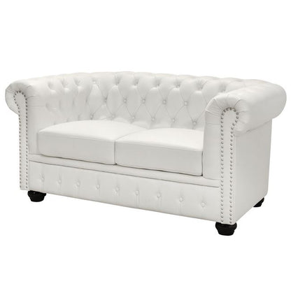 Sofa 2 Seater Chesterfield Type Hm3010.02 White Matte Faux Leather 155x90x73 Cm