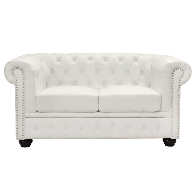 Sofa 2 Seater Chesterfield Type Hm3010.02 White Matte Faux Leather 155x90x73 Cm