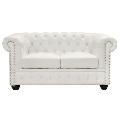 Sofa 2 Seater Chesterfield Type Hm3010.02 White Matte Faux Leather 155x90x73 Cm