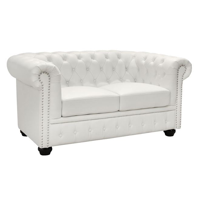 Sofa 2 Seater Chesterfield Type Hm3010.02 White Matte Faux Leather 155x90x73 Cm