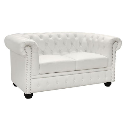 Sofa 2 Seater Chesterfield Type Hm3010.02 White Matte Faux Leather 155x90x73 Cm