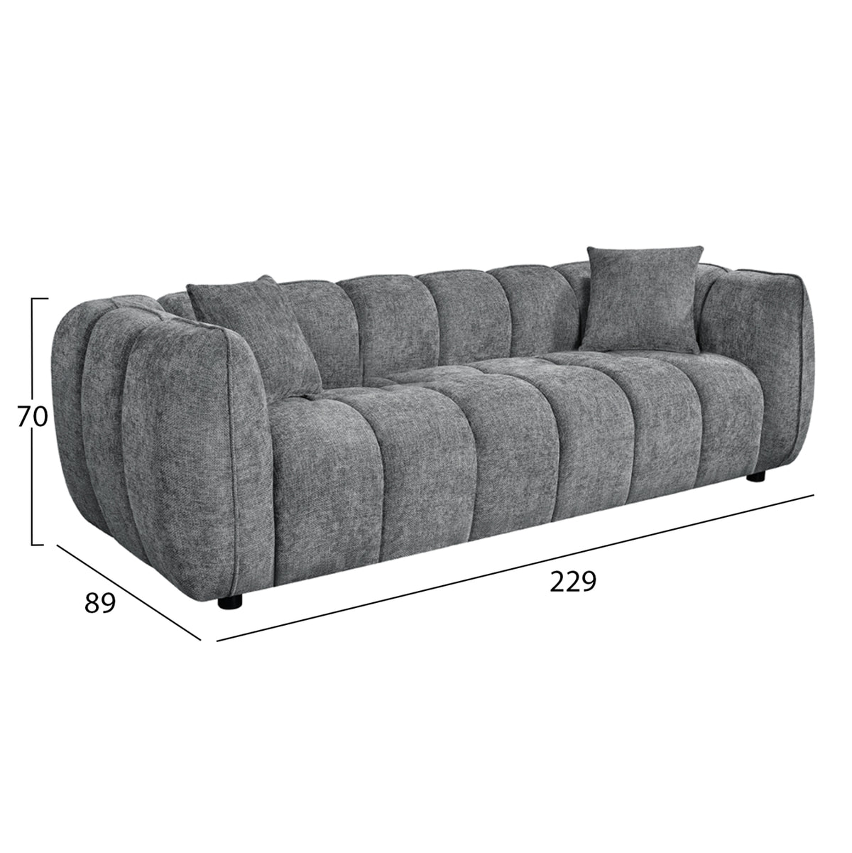 Sofa 3-seater Lykke Hm3323.01 Grey Fabric 229x89x70hcm.