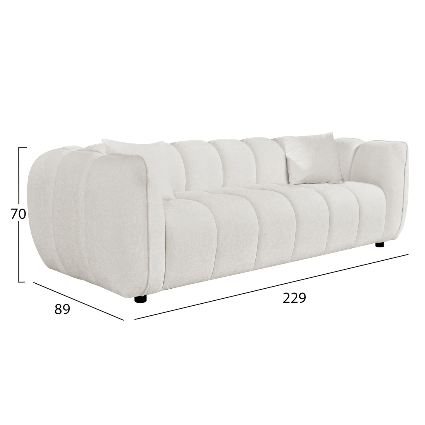 Sofa 3-seater Lykke Hm3323.02 Ecru Fabric 229x89x70hcm.