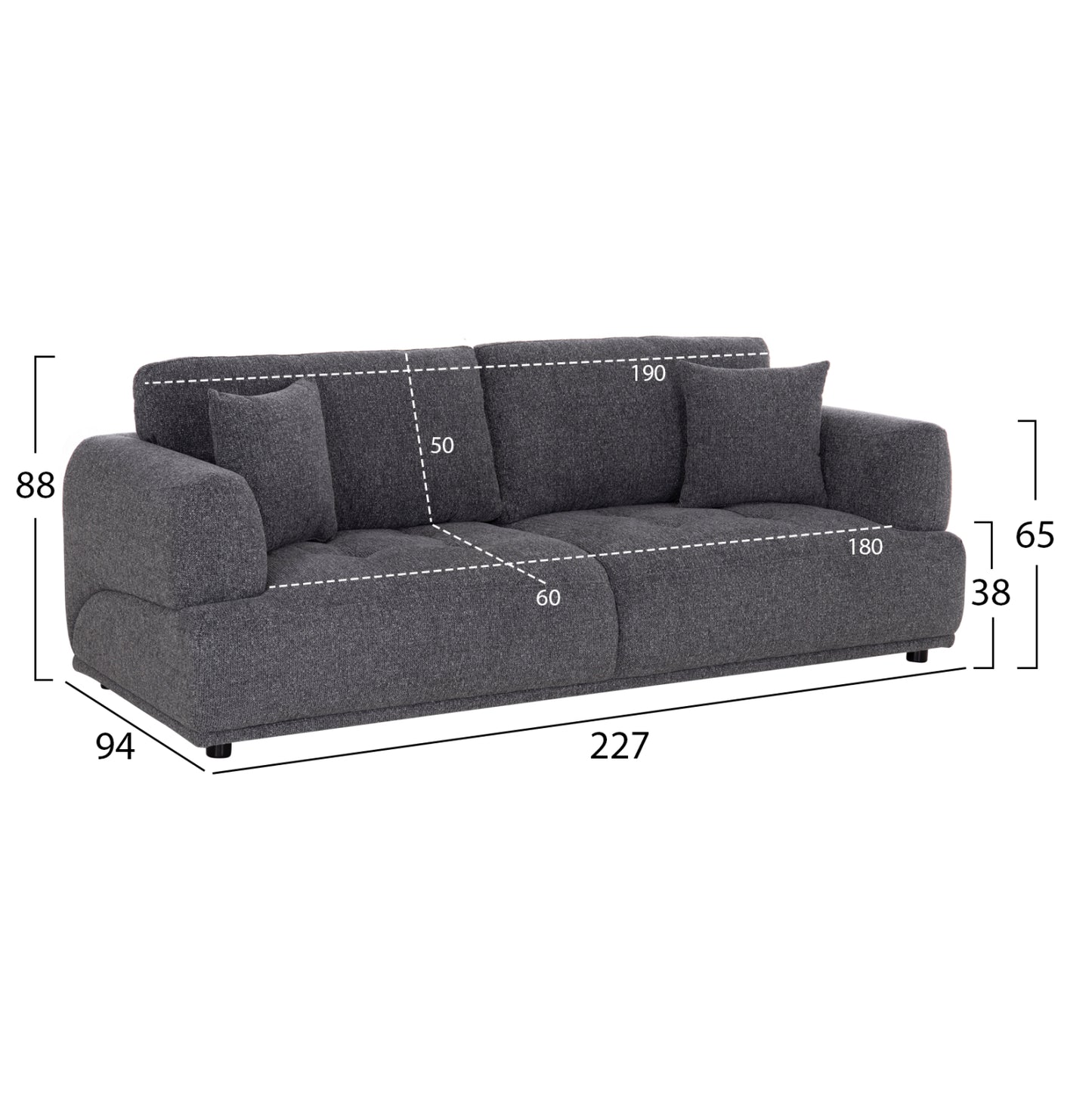 Sofa 3-seater Structo Hm3329.01 Grey Fabric 227x94x88hcm.