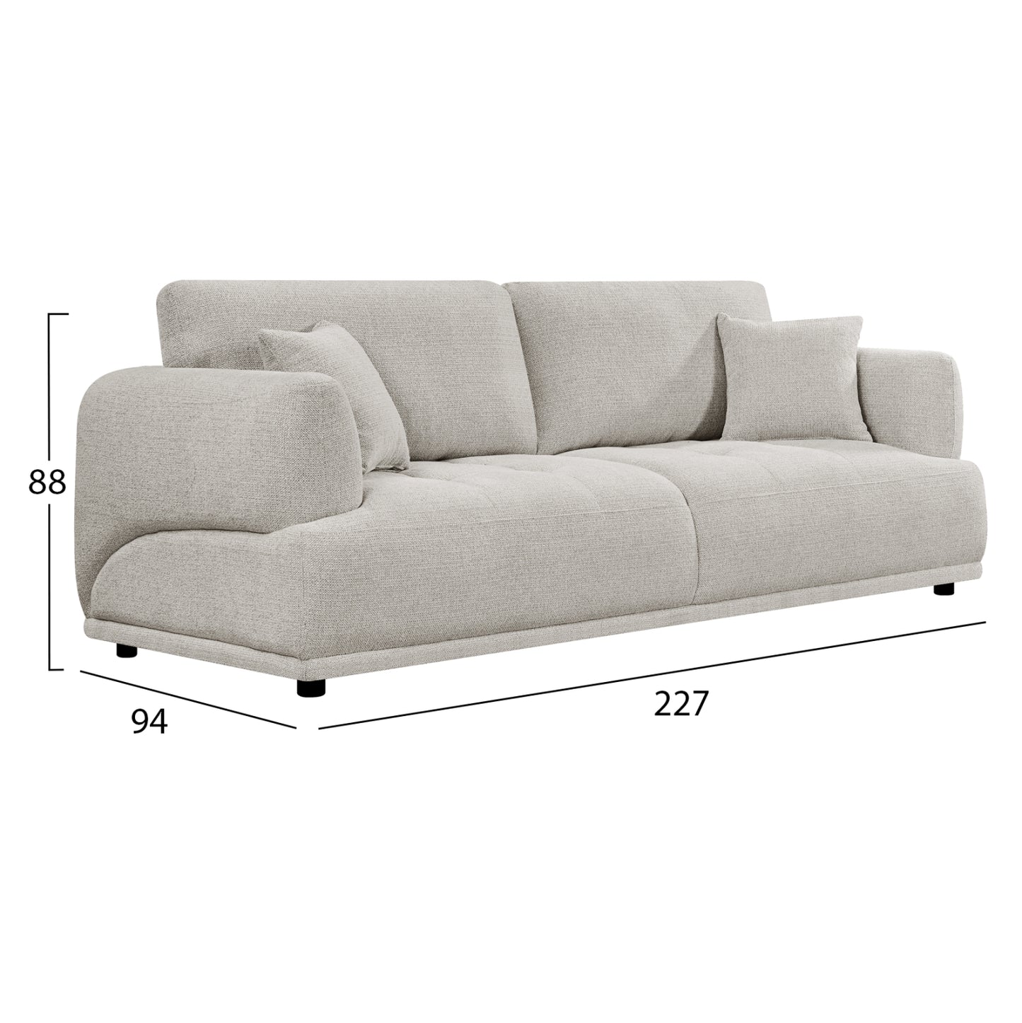 Sofa 3-seater Structo Hm3329.02 Light Beige Fabric 227x94x88hcm.