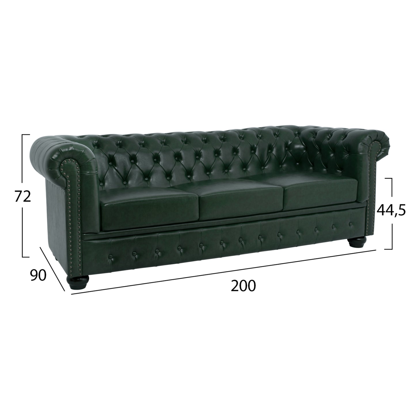 Sofa 3 Seater T. Chesterfield Hm3009.08 Pu Cypress Green 208x90x73 Cm.