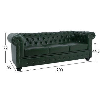 Sofa 3 Seater T. Chesterfield Hm3009.08 Pu Cypress Green 208x90x73 Cm.