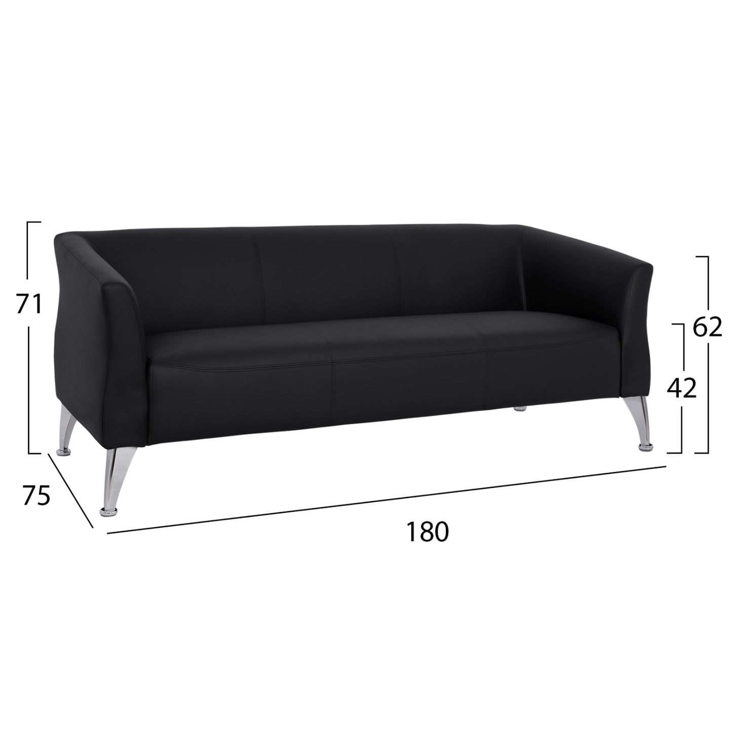 Sofa 3 Seater Kiana Hm3122.31 Black Pu 180x75x71 Cm