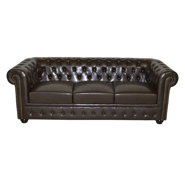 Sofa 3 Seater Chesterfield Type Hm3009.01 Dark Brown Faux Leather 208x90x73 Cm