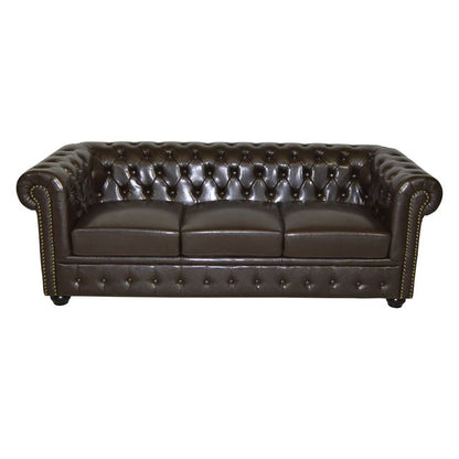 Sofa 3 Seater Chesterfield Type Hm3009.01 Dark Brown Faux Leather 208x90x73 Cm