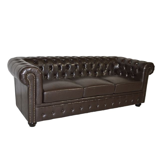 Sofa 3 Seater Chesterfield Type Hm3009.01 Dark Brown Faux Leather 208x90x73 Cm