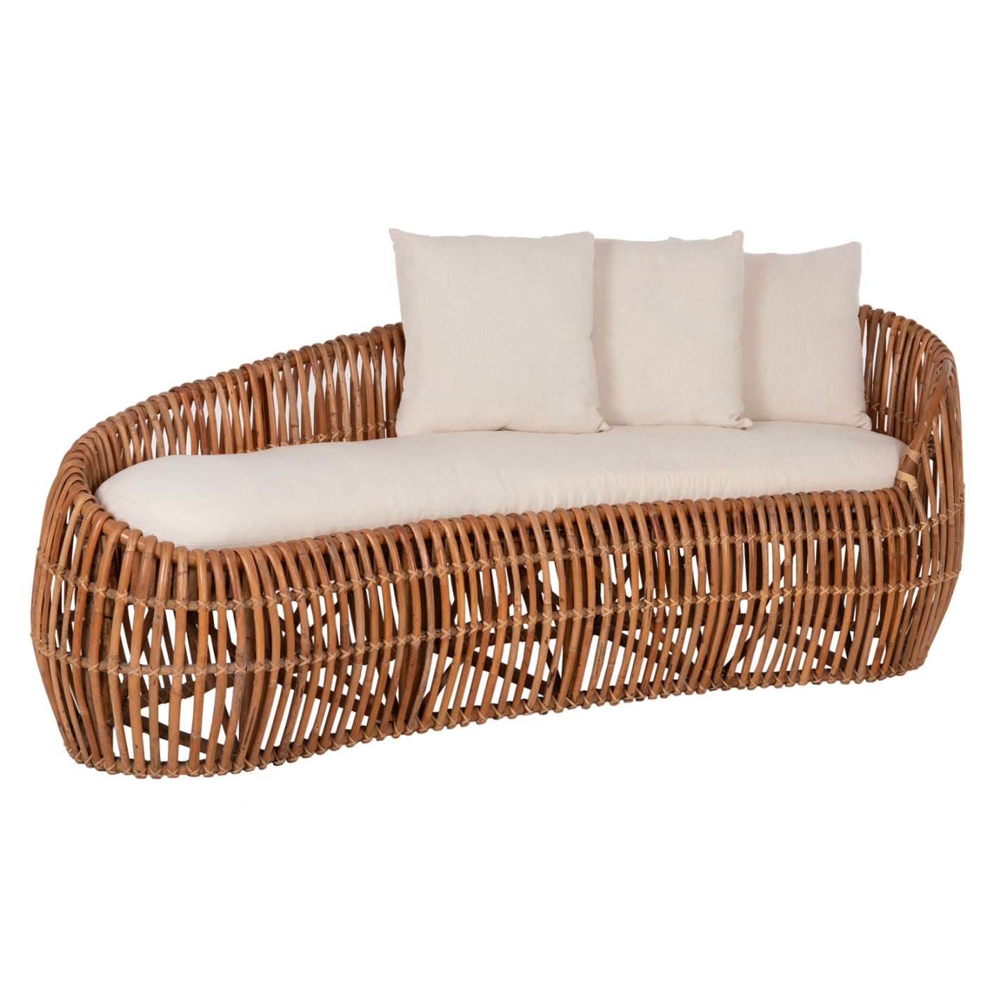 Sofa-lounger Lantry Hm5991 Natural Rattan- White Cushions 215x60x78hcm.