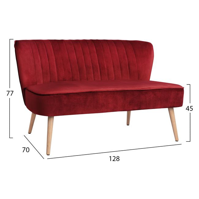 Velvet 2seater Sofa Andy Hm8401.06 In Red Color 128x70x77 Cm.