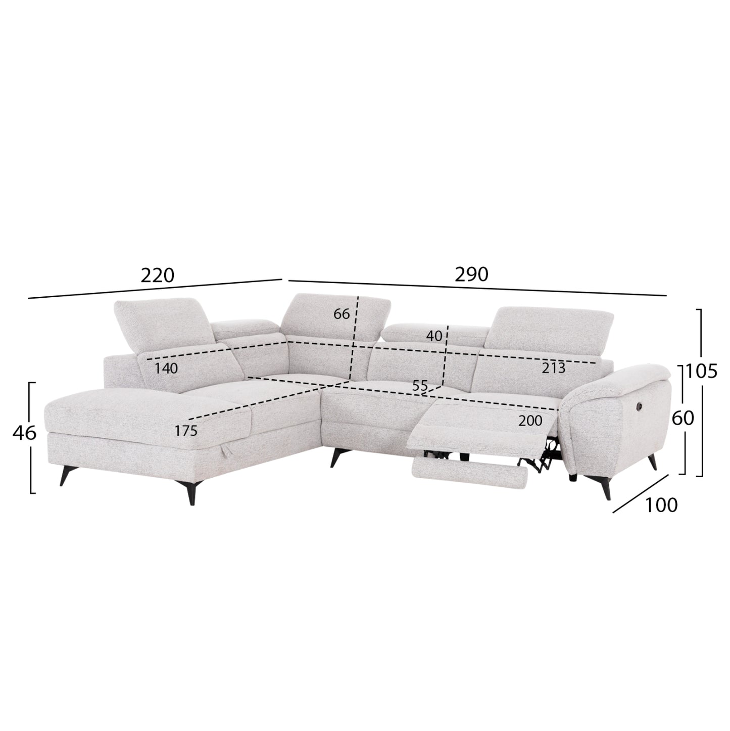 Sofa Left Corner-recline & Storage Space Restro Hm3339.02l Beige Fabric 290x220x80hcm.