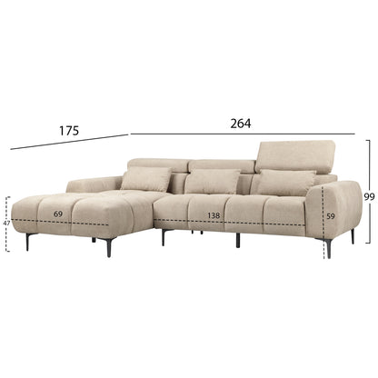 Corner Sofa Left Divya Hm3267.11l Brown Fabric 264x175x99hcm.
