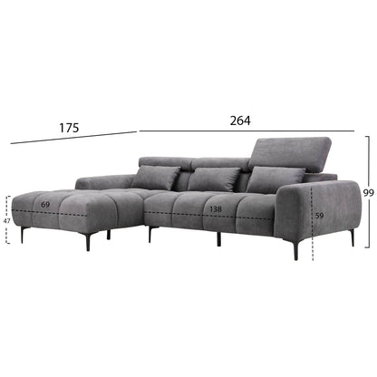 Corner Sofa Left Divya Hm3267.12l Grey Fabric 264x175x99hcm.