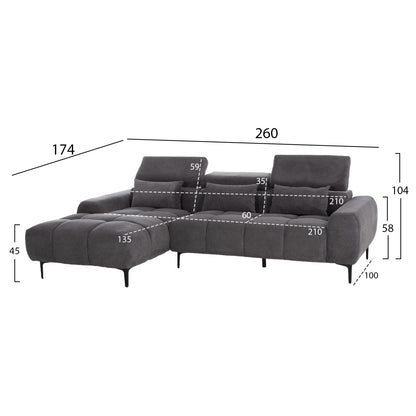 Corner Sofa Left Divya Hm3267.12l Grey Fabric 260x100-174x104hcm.