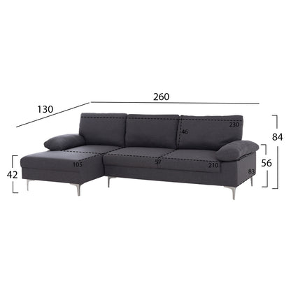 Sofa Left Corner Anton Hm3340.01l Grey Fabric--metal Legs 260x130x84hcm