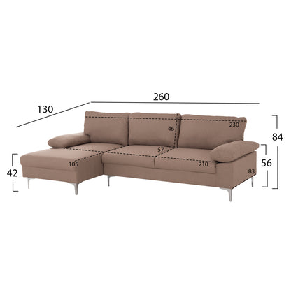Sofa Left Corner Anton Hm3340.02l Ivory Fabric--metal Legs 260x130x84hcm