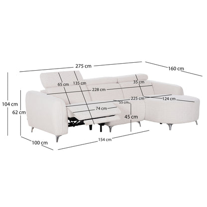 Right Corner 3-seat Sofa With Recline Valente Sm3317.01r Light Grey Fabric 275x160x104h