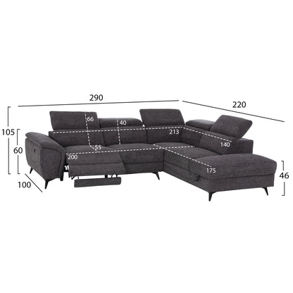Sofa Right Corner-recline & Storage Space Restro ΗΜ3339.01r Grey Fabric 290x220x80hcm.