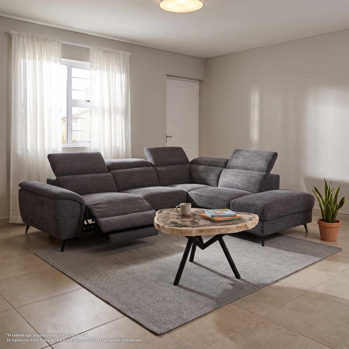 Sofa Right Corner-recline & Storage Space Restro ΗΜ3339.01r Grey Fabric 290x220x80hcm.
