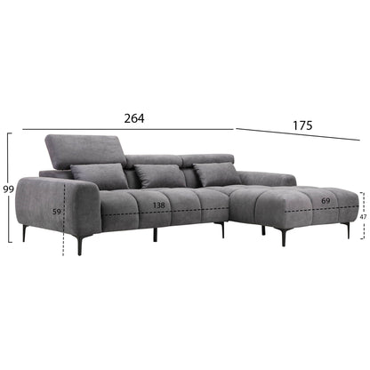 Corner Sofa Right Divya Hm3267.12r Grey Fabric 264x175x99hcm.