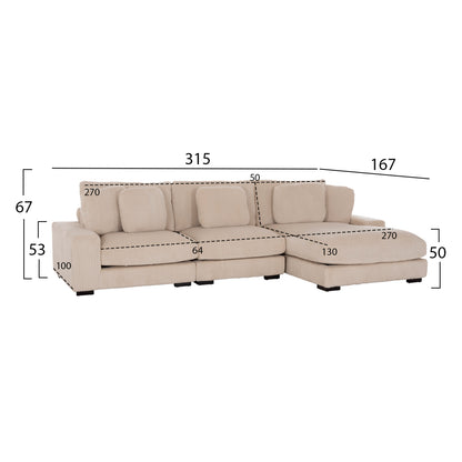 Corner Sofa Right Cranfield Hm3287.02r Beige Cord Fabric 315x167(corner)x67hcm.
