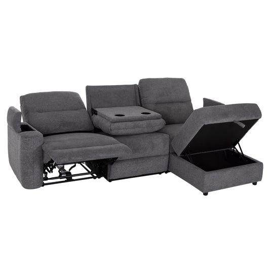Right Corner Sofa Synthia Hm3308.03r Recline & Storage Space--grey Fabric 245x170x98hcm.