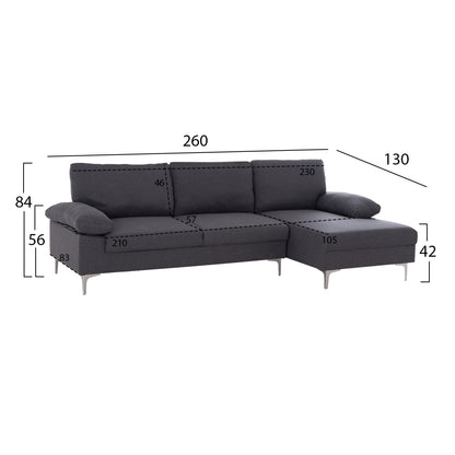 Sofa Right Corner Anton Hm3340.01r Grey Fabric--metal Legs 260x130x84hcm