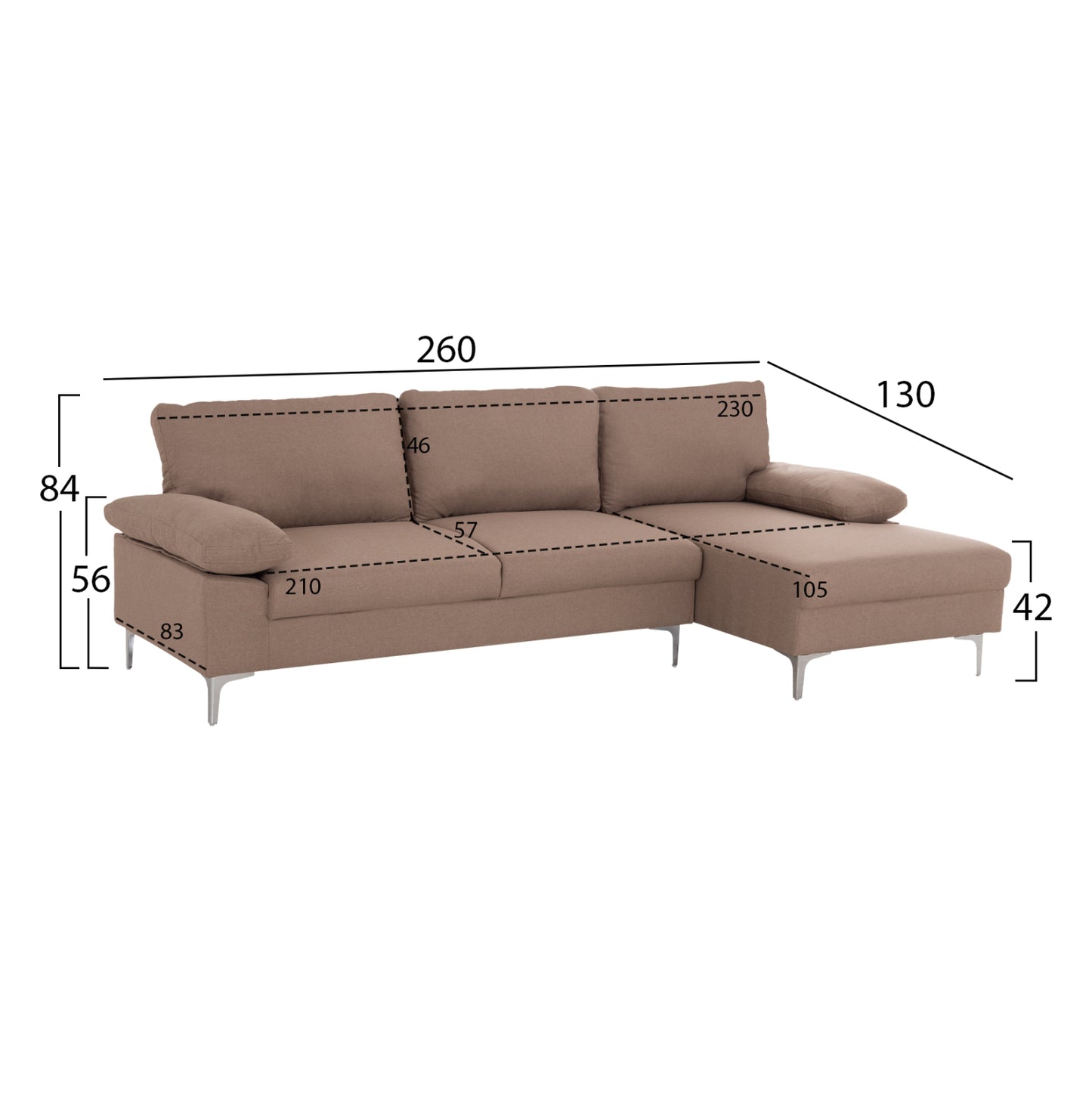 Sofa Right Corner Anton Hm3340.02r Ivory Fabric--metal Legs 260x130x84hcm