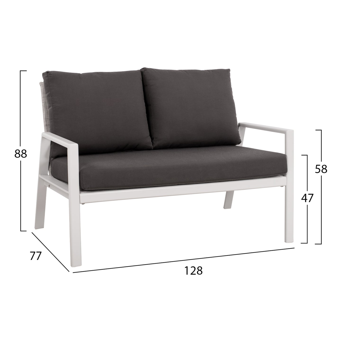 2 Seater Sofa Aluminum Hm5561.01 White With Pillows